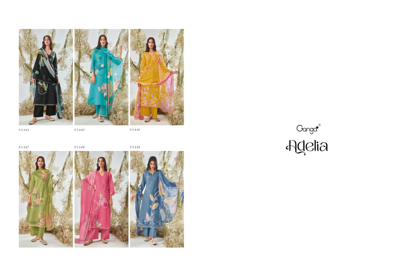 Adelia By Ganga C-1444 To C-1449 Printed Suits Catalog
